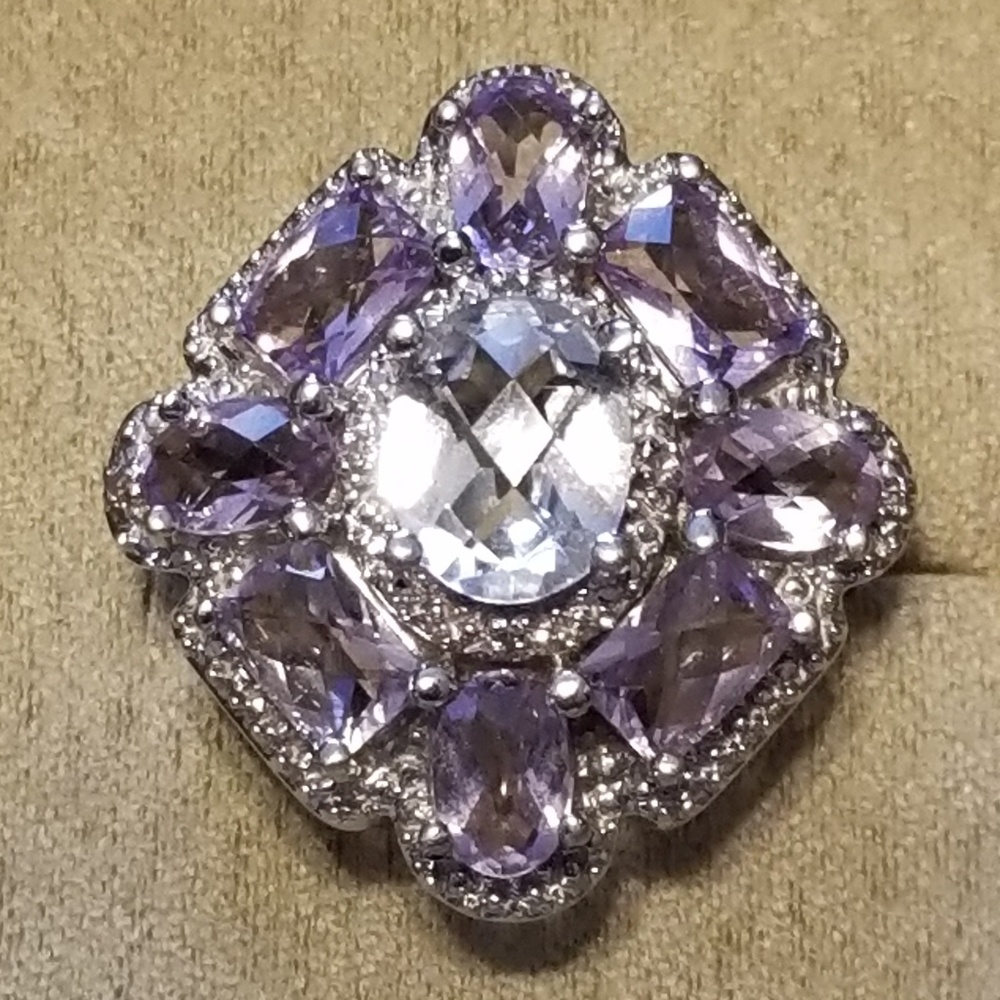 VINTAGE White Topaz &Amethyst Sterling Silver Ring